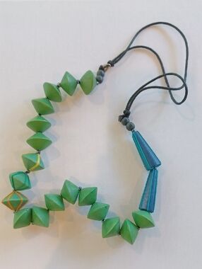 Sylca Green Wooden Beaded  Necklace with Blue Accents